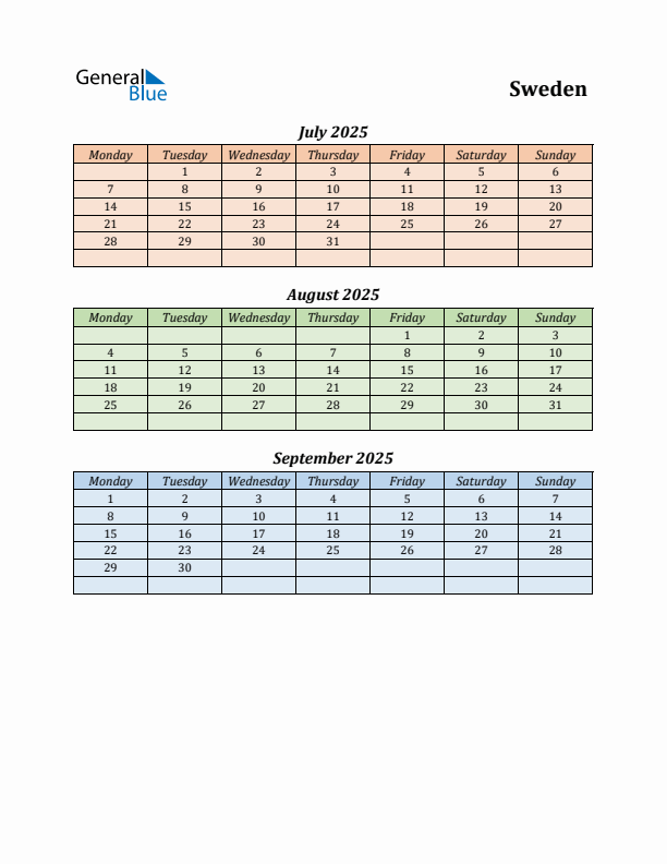 Q3 2025 Holiday Calendar - Sweden