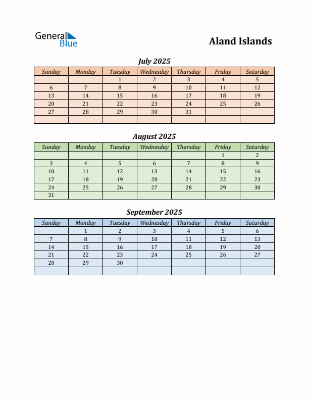 Q3 2025 Holiday Calendar - Aland Islands