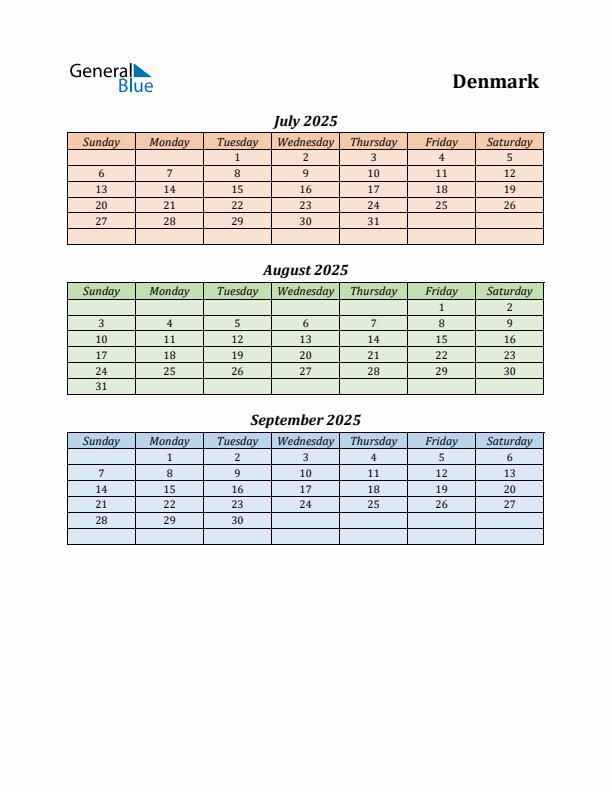 Q3 2025 Holiday Calendar - Denmark