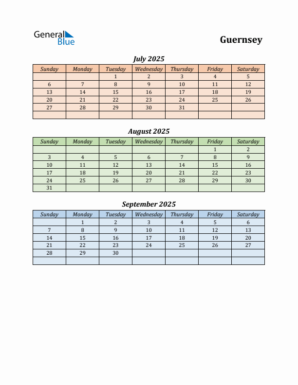 Q3 2025 Holiday Calendar - Guernsey