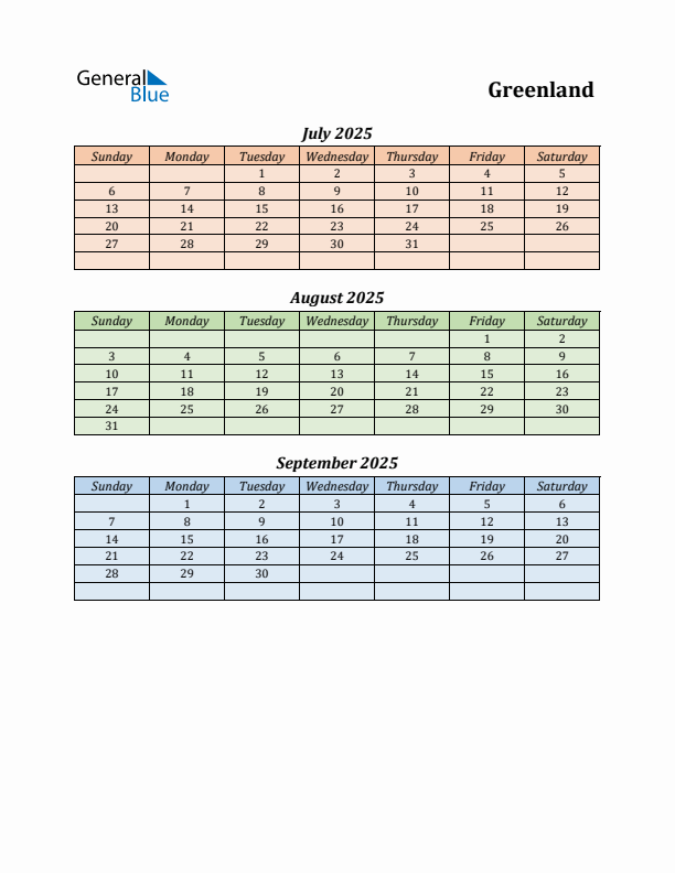 Q3 2025 Holiday Calendar - Greenland