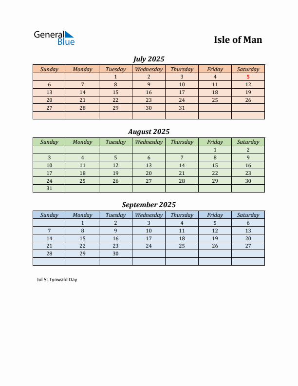 Q3 2025 Holiday Calendar - Isle of Man