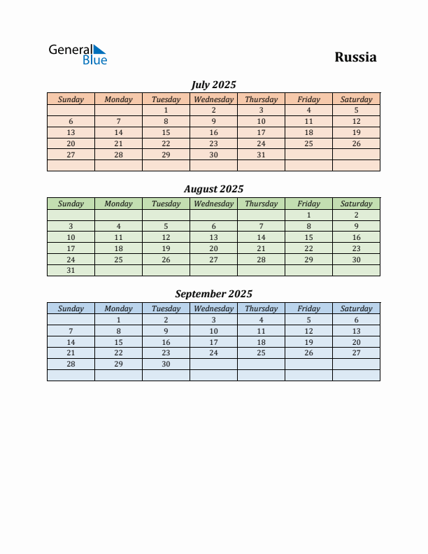 Q3 2025 Holiday Calendar - Russia