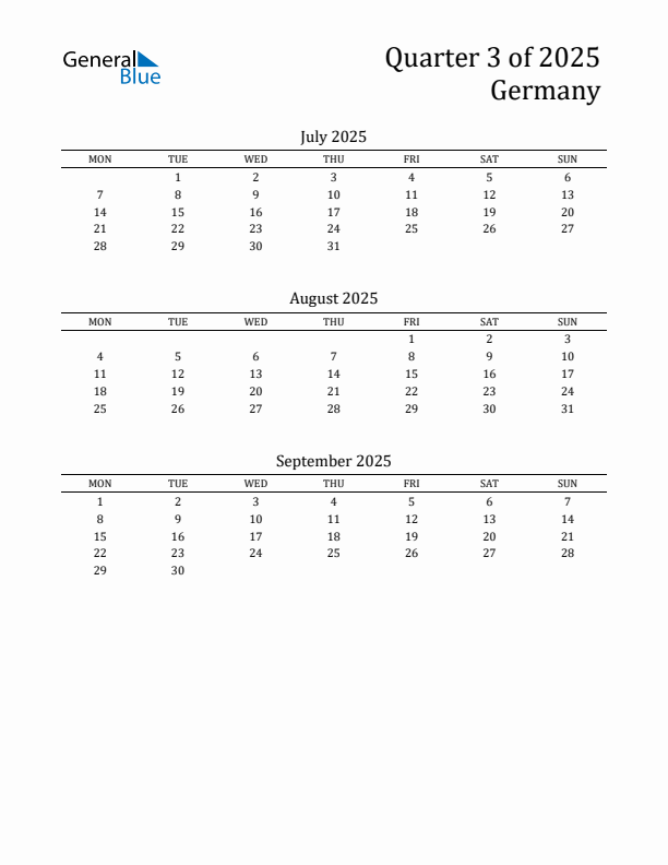 Quarter 3 2025 Germany Quarterly Calendar