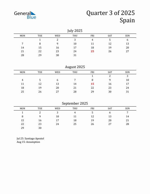 Quarter 3 2025 Spain Quarterly Calendar