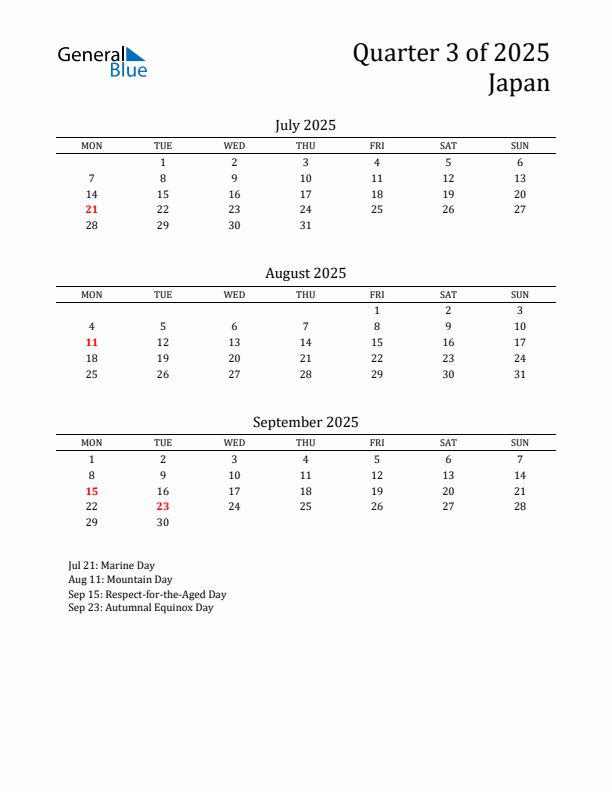 Quarter 3 2025 Japan Quarterly Calendar