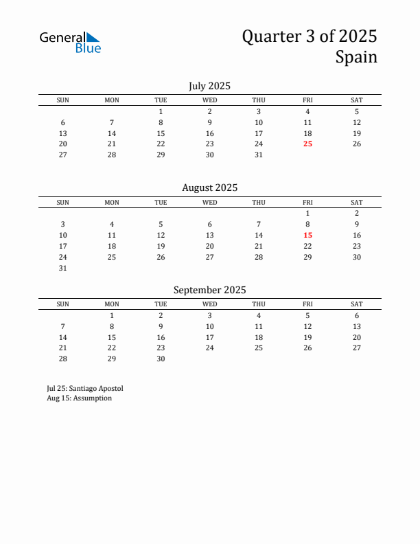 Quarter 3 2025 Spain Quarterly Calendar