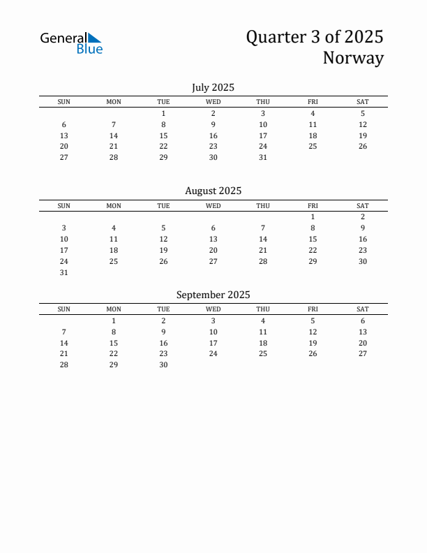 Quarter 3 2025 Norway Quarterly Calendar