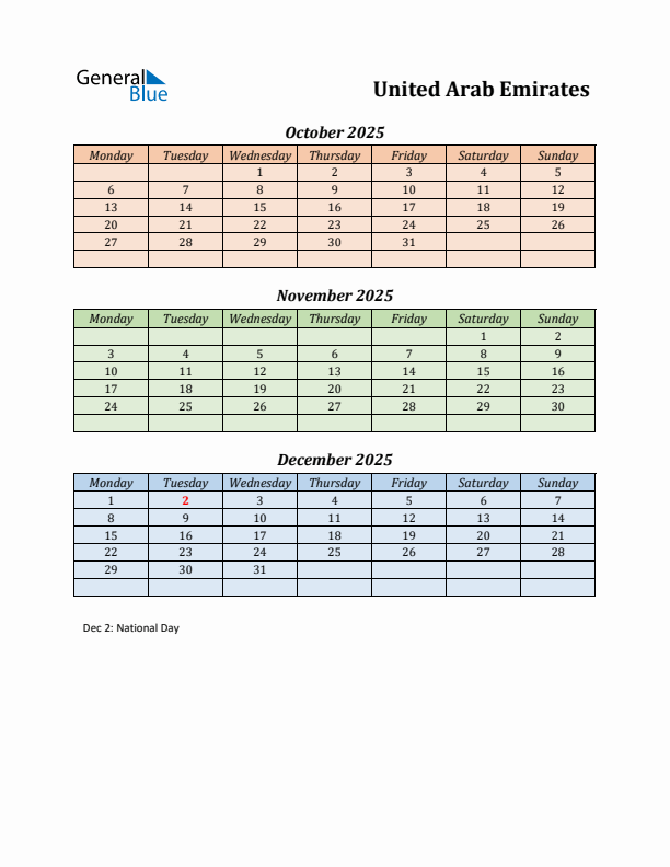 Q4 2025 Holiday Calendar - United Arab Emirates