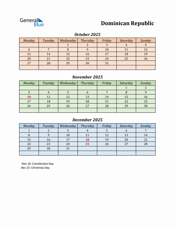 Q4 2025 Holiday Calendar - Dominican Republic