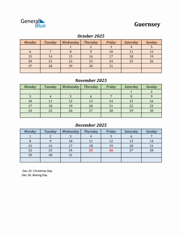 Q4 2025 Holiday Calendar - Guernsey