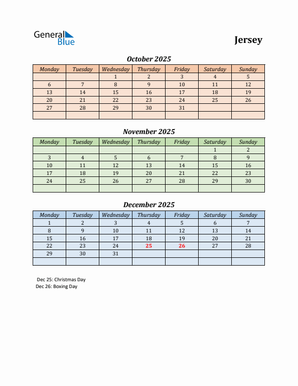 Q4 2025 Holiday Calendar - Jersey