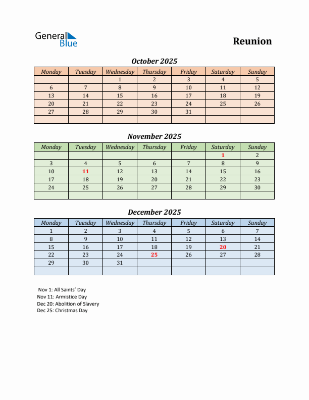 Q4 2025 Holiday Calendar - Reunion