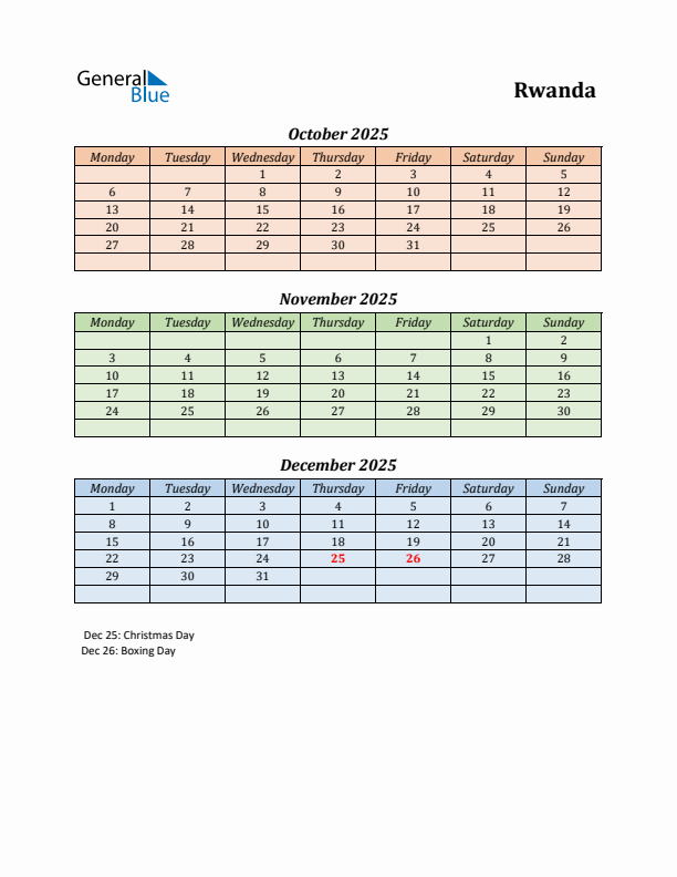 Q4 2025 Holiday Calendar - Rwanda