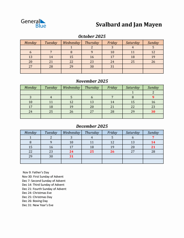 Q4 2025 Holiday Calendar - Svalbard and Jan Mayen