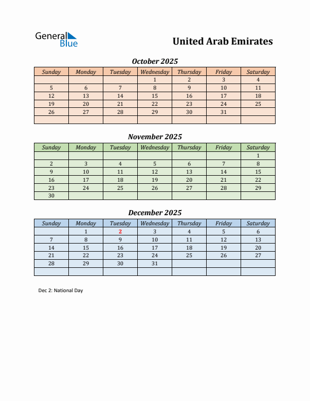 Q4 2025 Holiday Calendar - United Arab Emirates