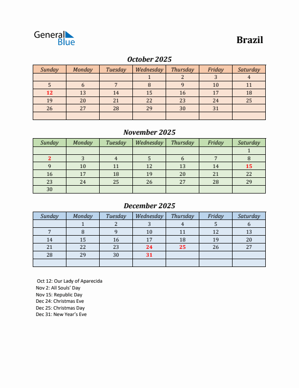 Q4 2025 Holiday Calendar - Brazil