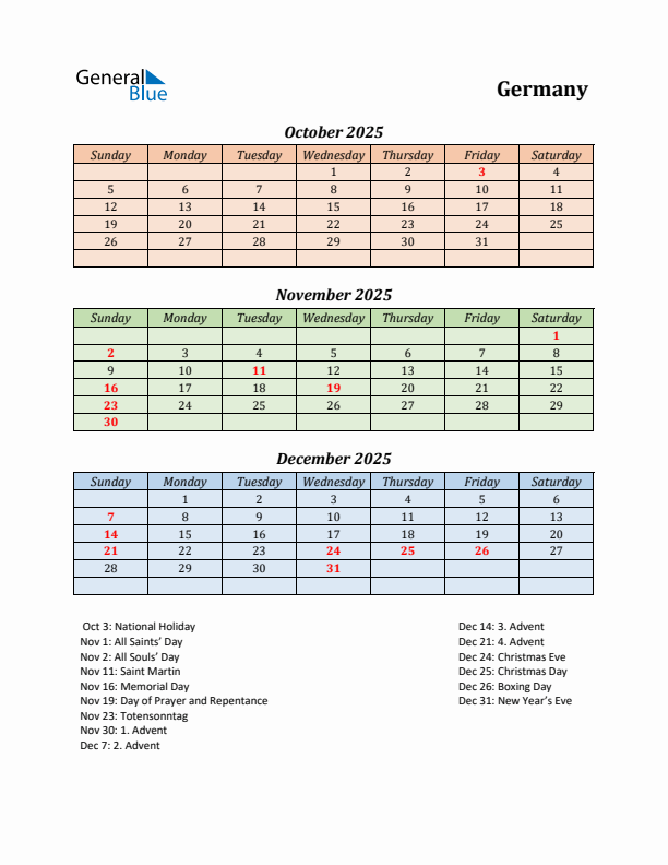 Q4 2025 Holiday Calendar - Germany