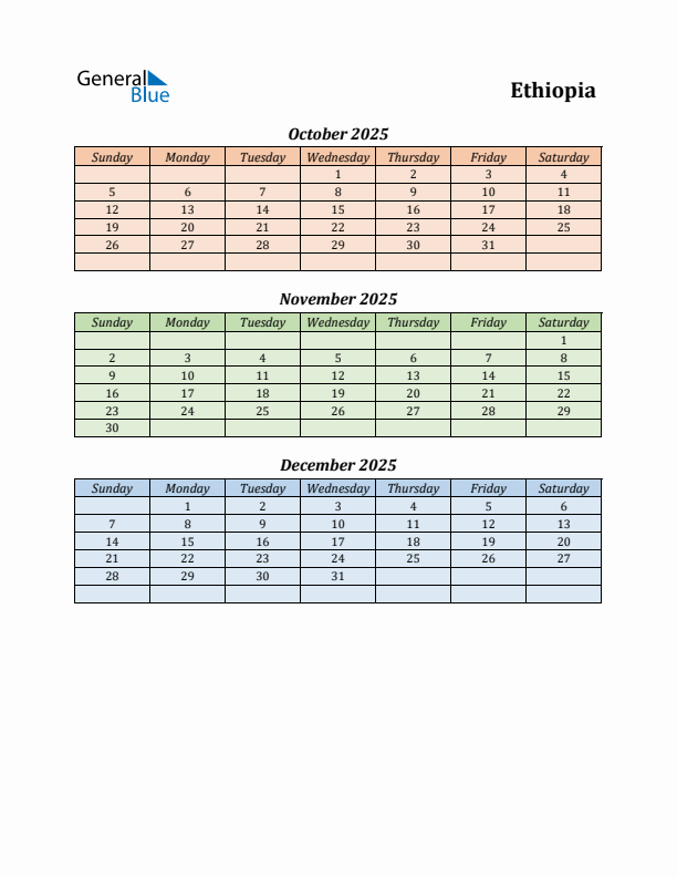 Q4 2025 Holiday Calendar - Ethiopia