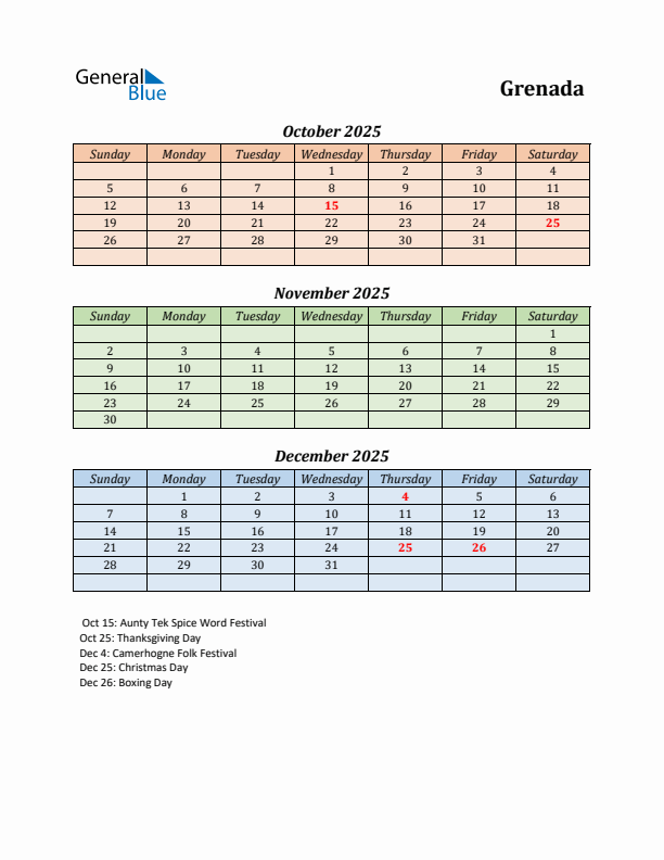 Q4 2025 Holiday Calendar - Grenada