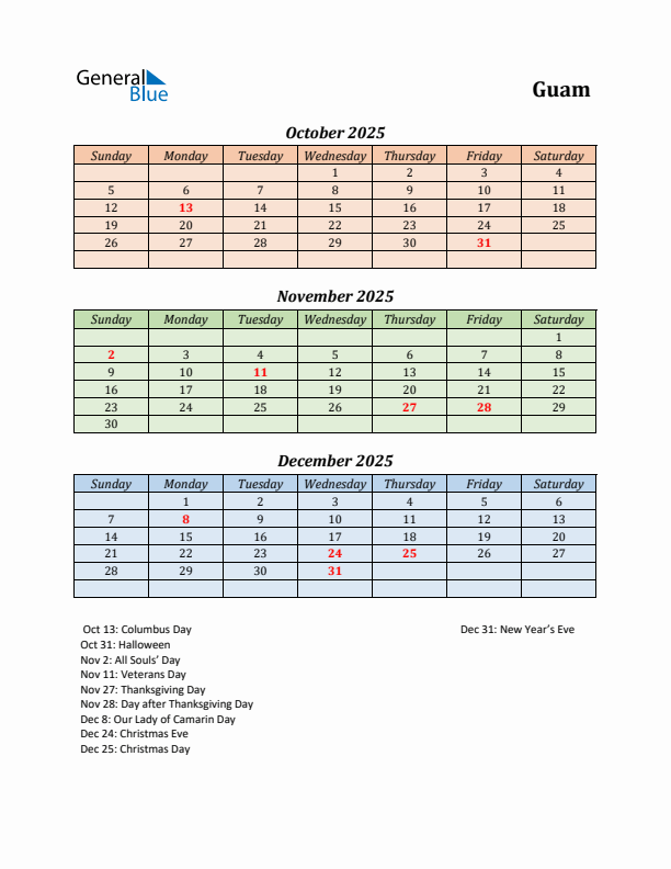 Q4 2025 Holiday Calendar - Guam