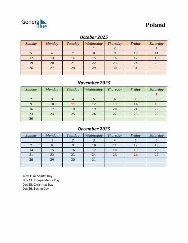 Q4 2025 Holiday Calendar - Poland