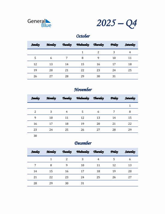 Quarter 4 2025 calendar template