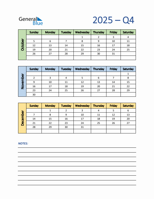 Three-Month Planner for Q4 2025