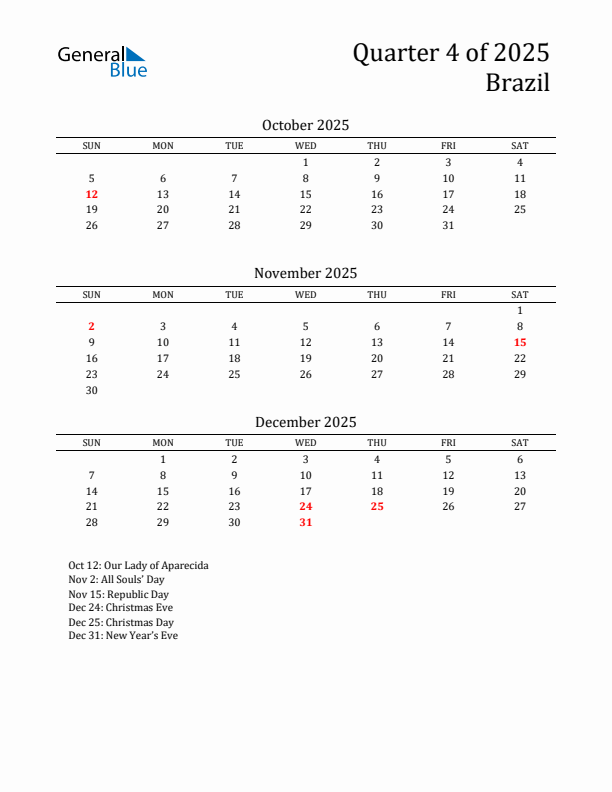 Quarter 4 2025 Brazil Quarterly Calendar