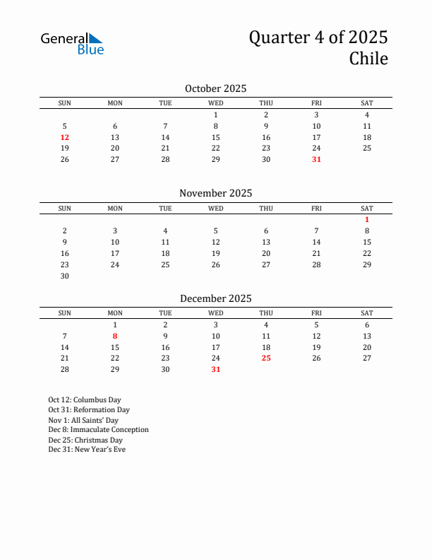 Quarter 4 2025 Chile Quarterly Calendar