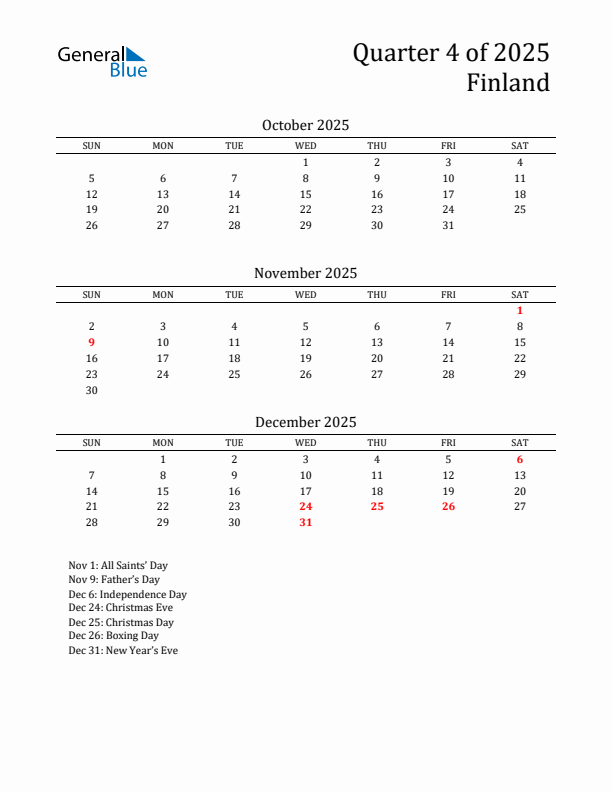 Quarter 4 2025 Finland Quarterly Calendar