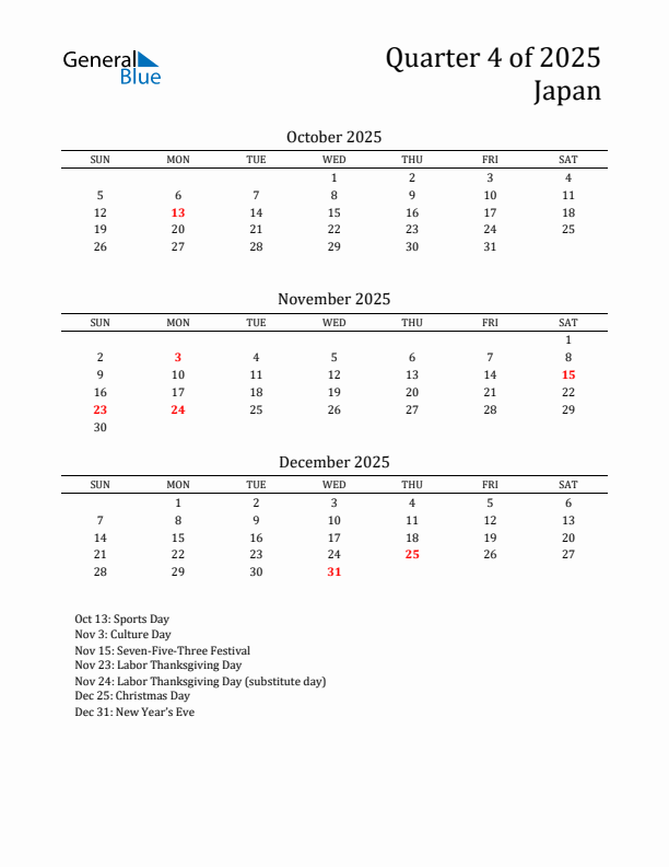 Quarter 4 2025 Japan Quarterly Calendar