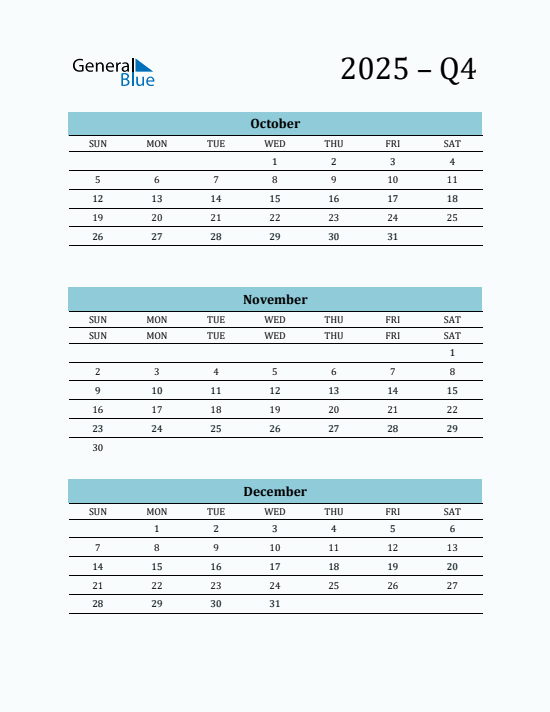 Quarter 4 2025 calendar template