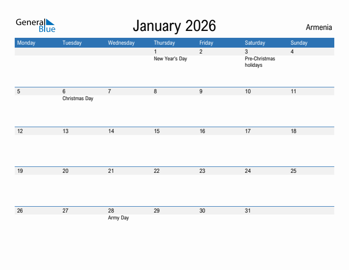 Fillable January 2026 Calendar