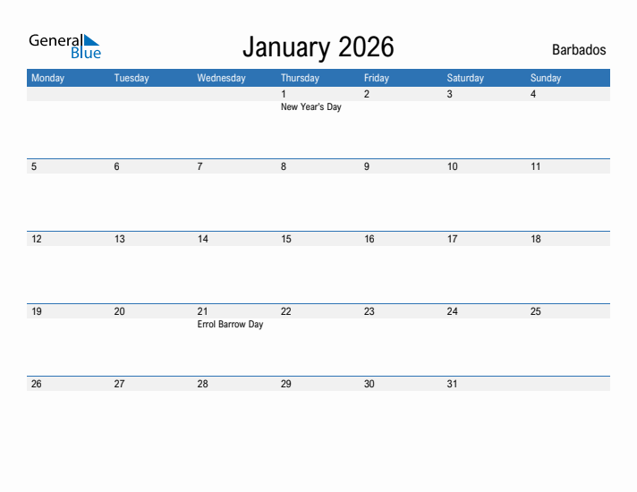 Fillable January 2026 Calendar