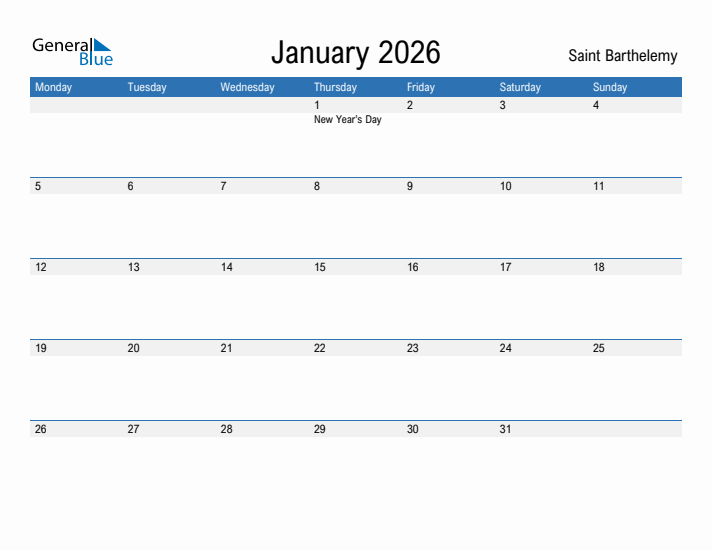 Fillable January 2026 Calendar