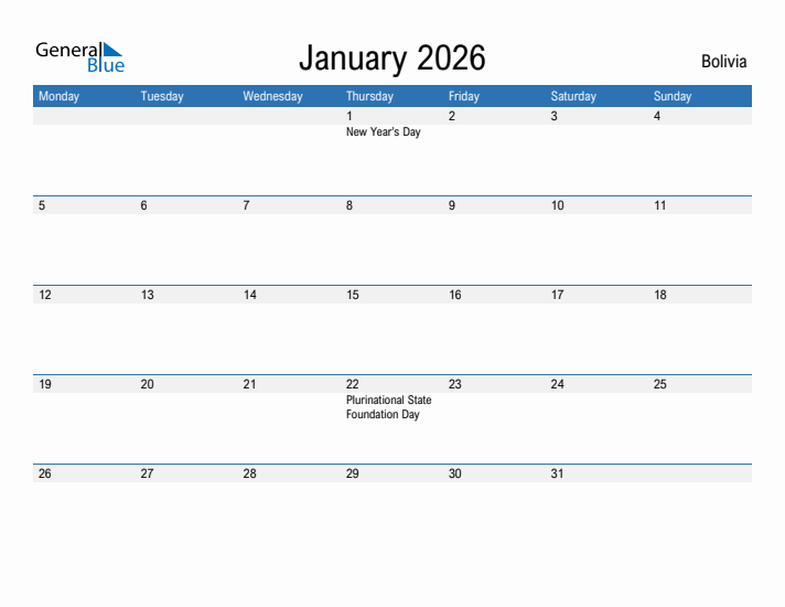 Fillable January 2026 Calendar