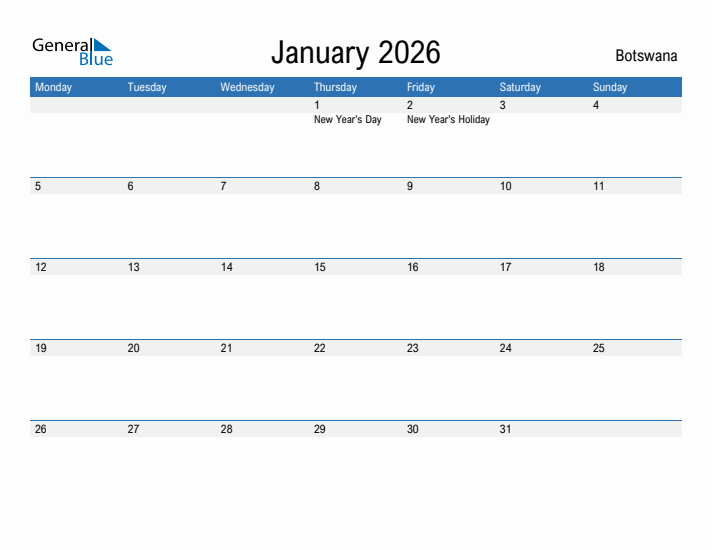 Fillable January 2026 Calendar