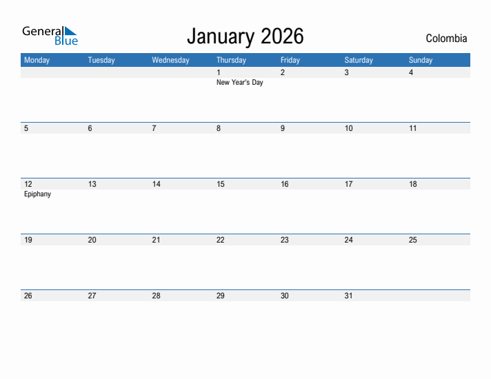 Fillable January 2026 Calendar