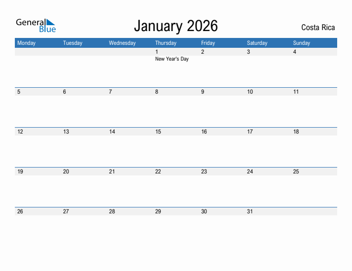 Fillable January 2026 Calendar