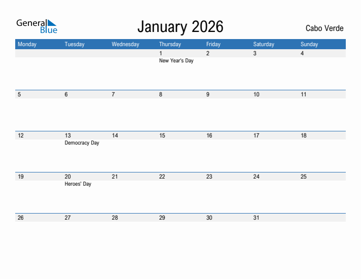 Fillable January 2026 Calendar