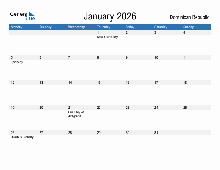 Fillable January 2026 Calendar