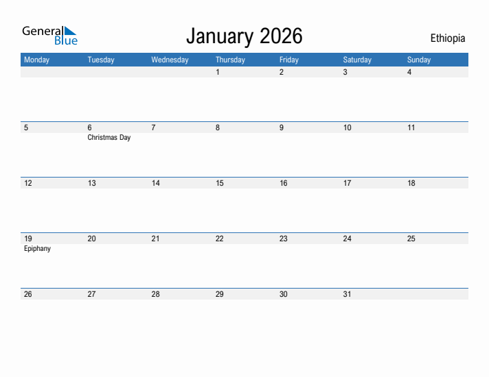 Fillable January 2026 Calendar