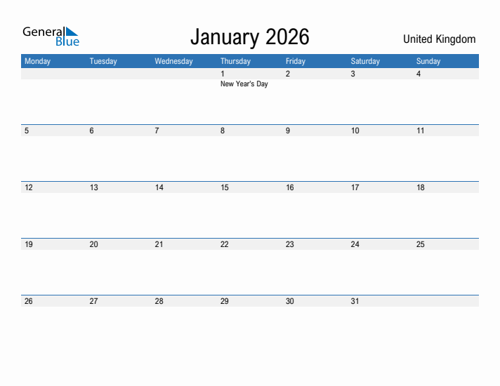 Fillable January 2026 Calendar