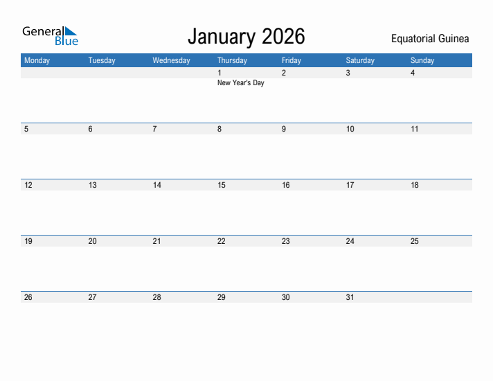 Fillable January 2026 Calendar