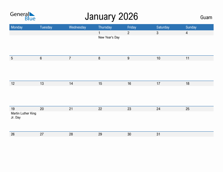 Fillable January 2026 Calendar