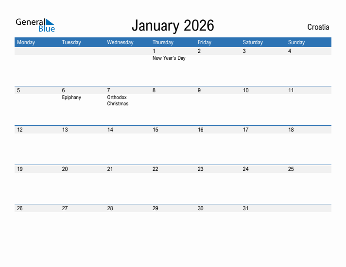 Fillable January 2026 Calendar