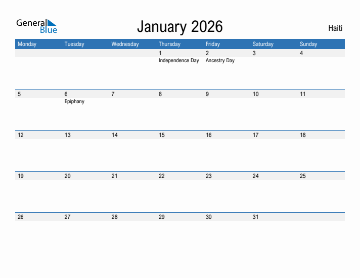 Fillable January 2026 Calendar