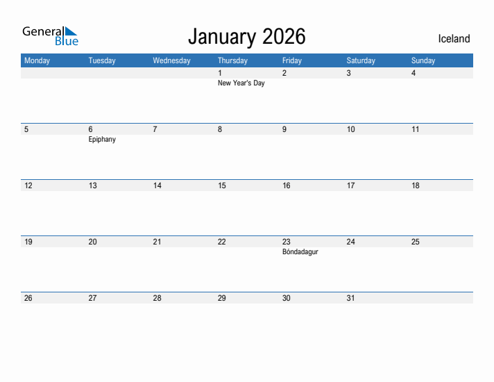 Fillable January 2026 Calendar