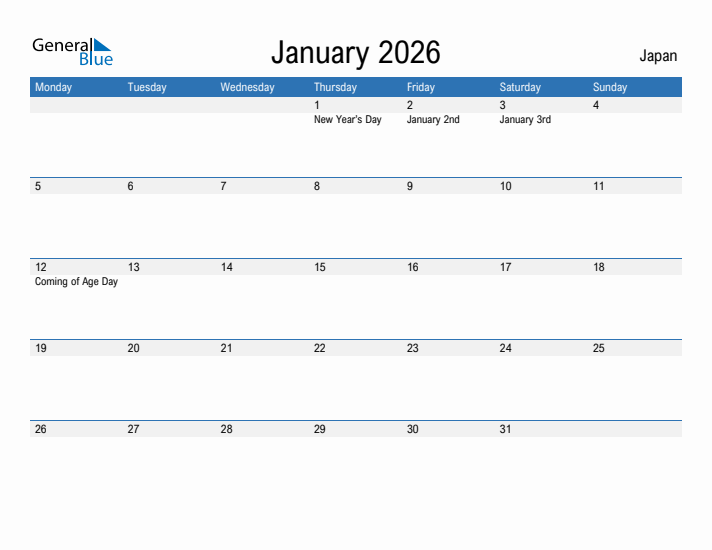 Fillable January 2026 Calendar